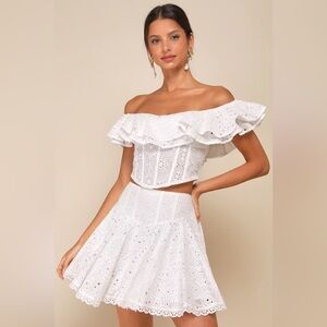 Lulus Lovely Season Ivory Eyelet Embroidered High-Rise Mini Skirt Size XL NWT